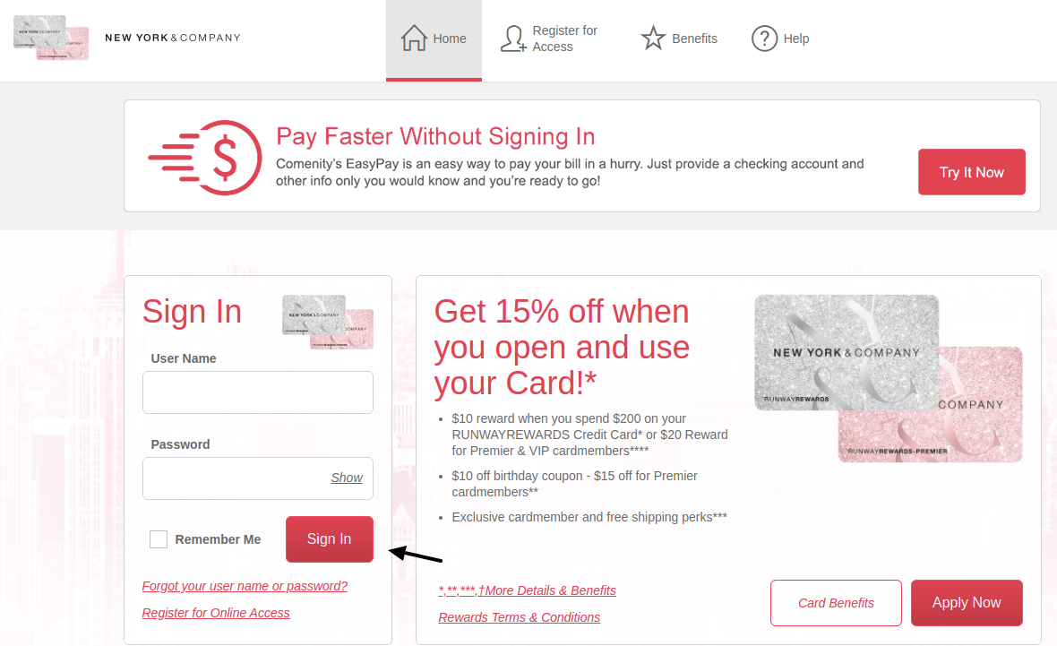 RUNWAYREWARDS Credit Card Login