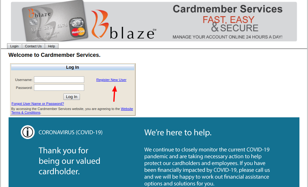 Blaze Mastercard Register