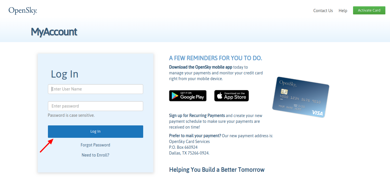 OpenSky Card Login