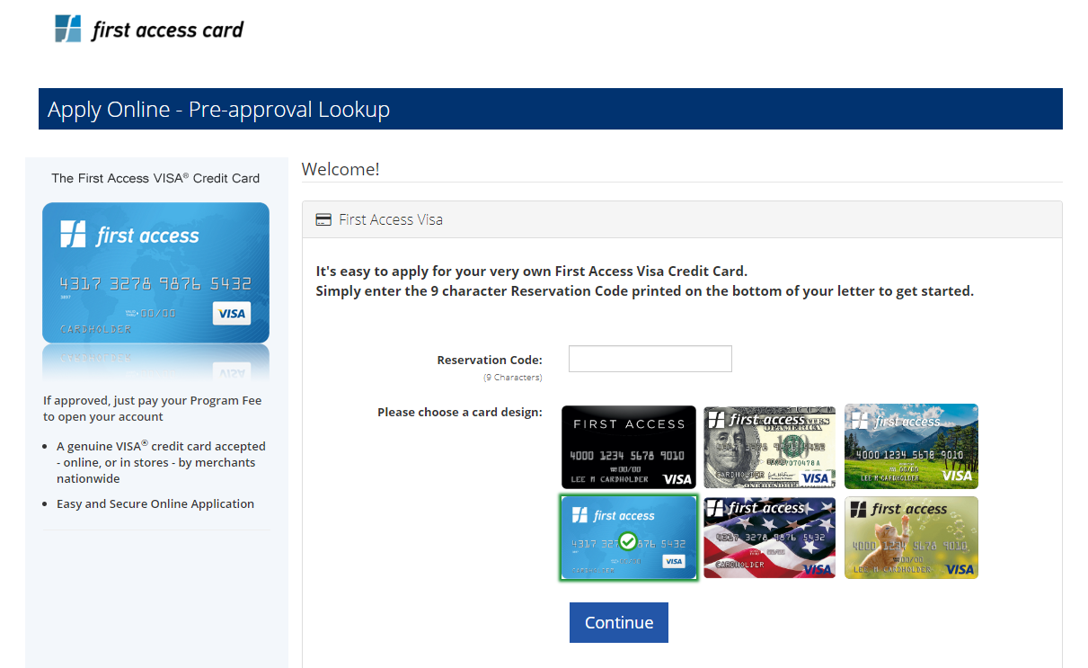 apply for the First Access Visa Credit Card