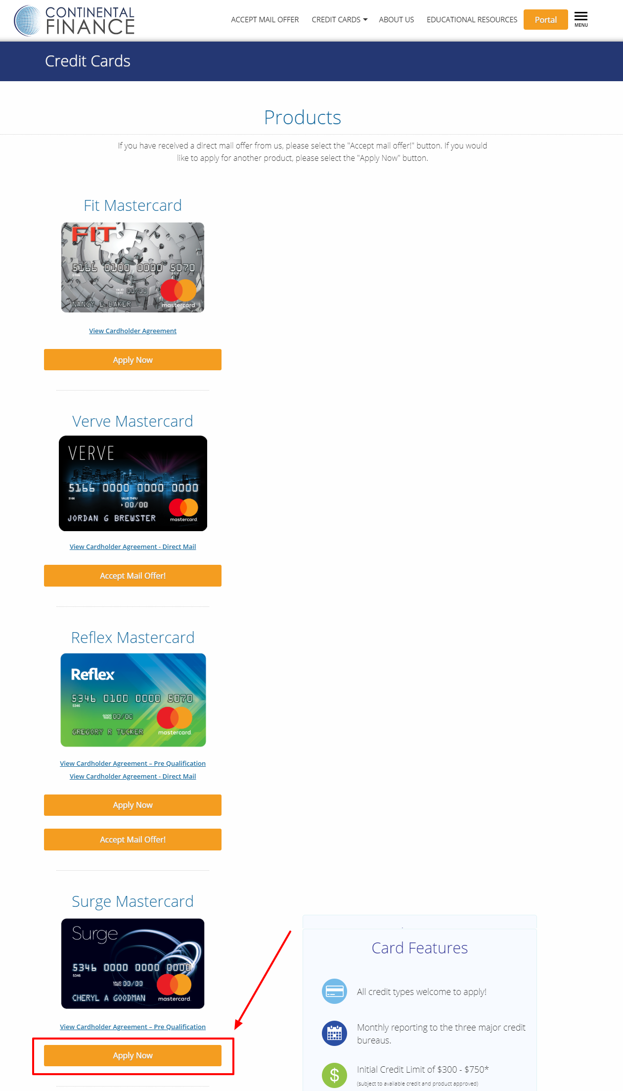 apply for the Surge MasterCard credit Card