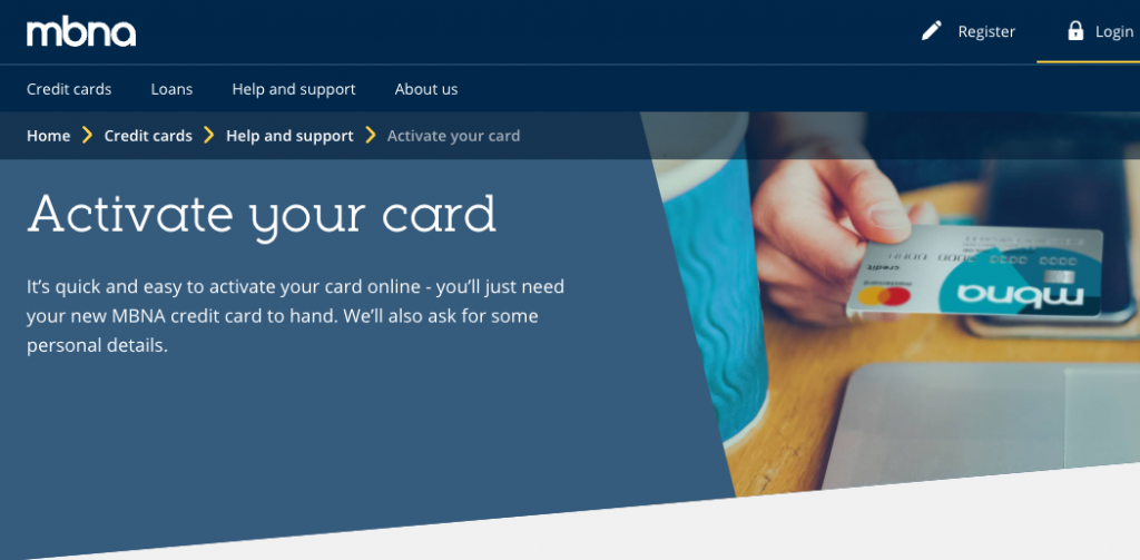 mbna credit card page