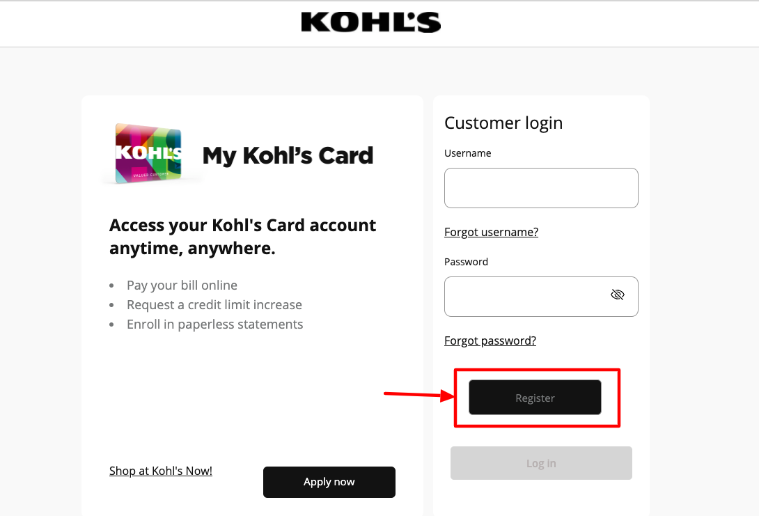my Kohls Credit Card register