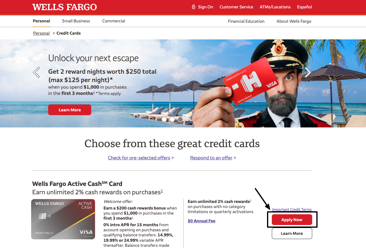 wells fargo credit card apply