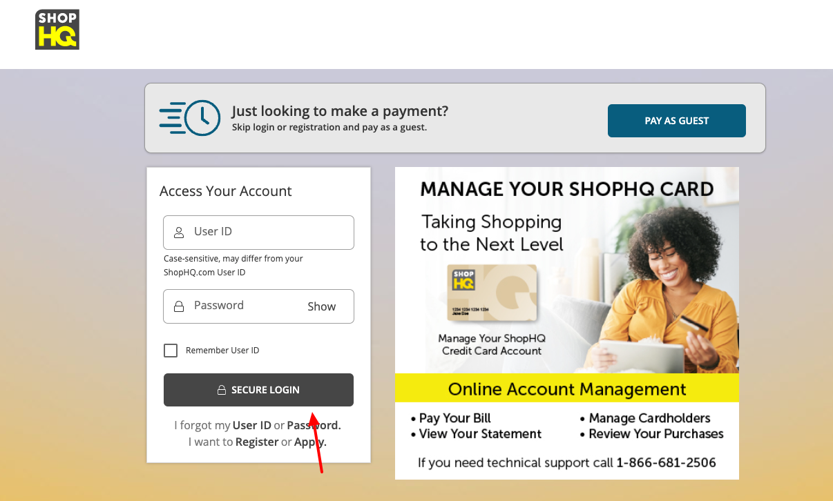 evine credit card login