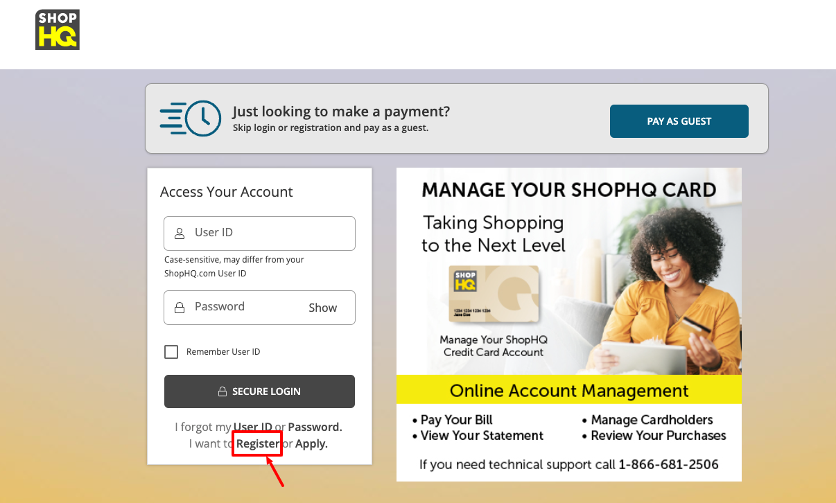 evine credit card register