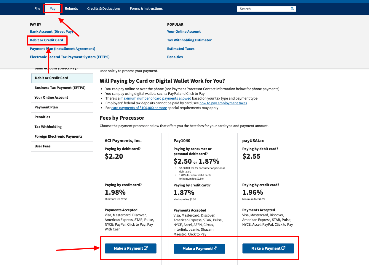federal taxes credit card bill pay