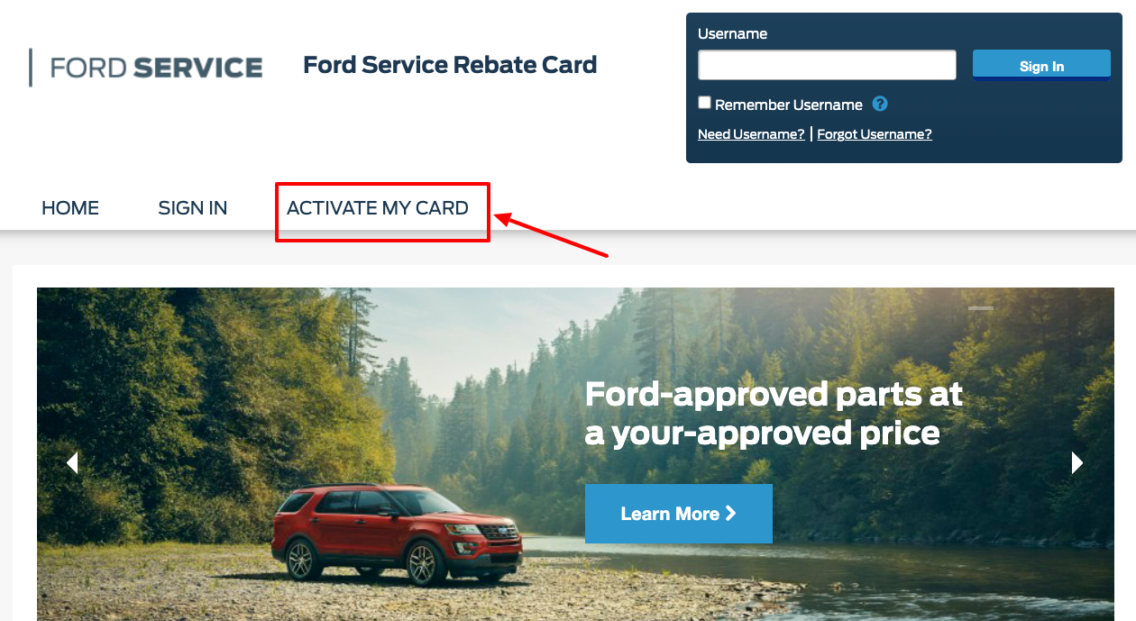ford service rebate card activate