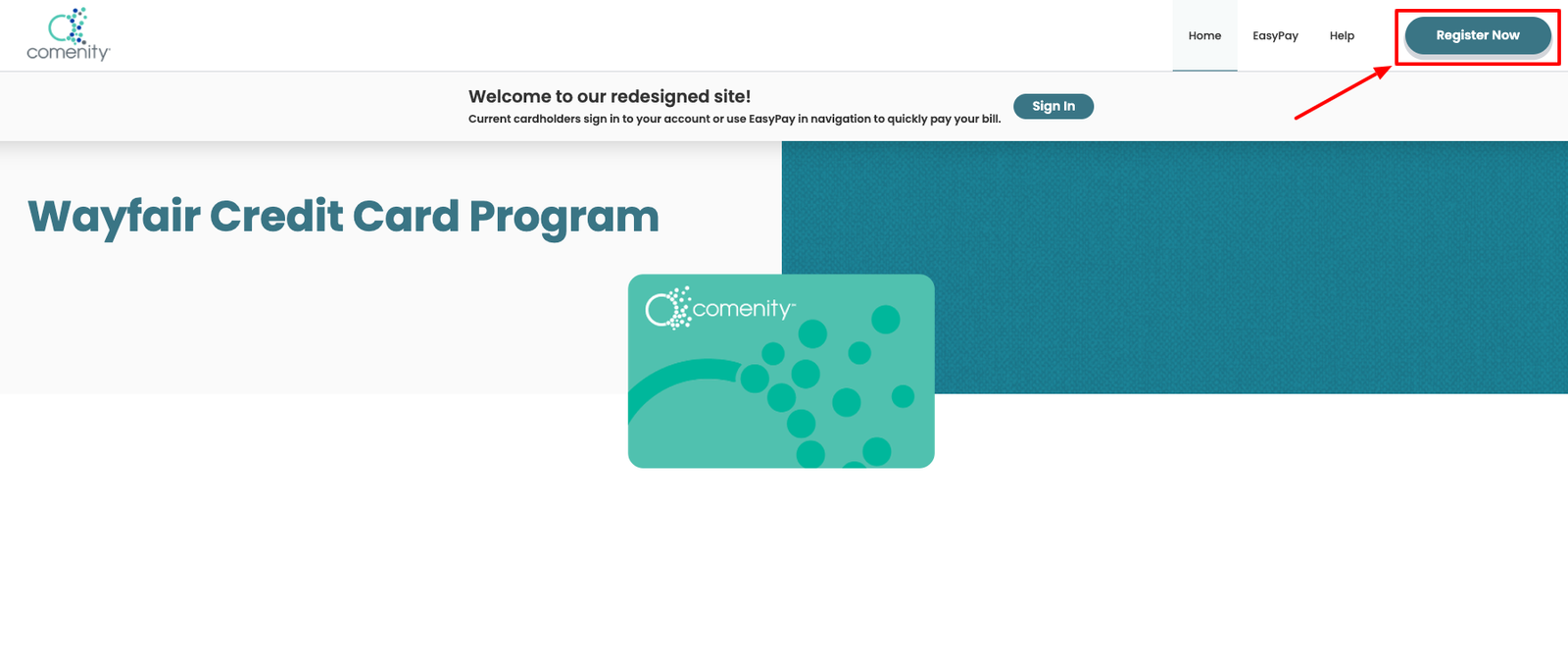 wayfair credit card register