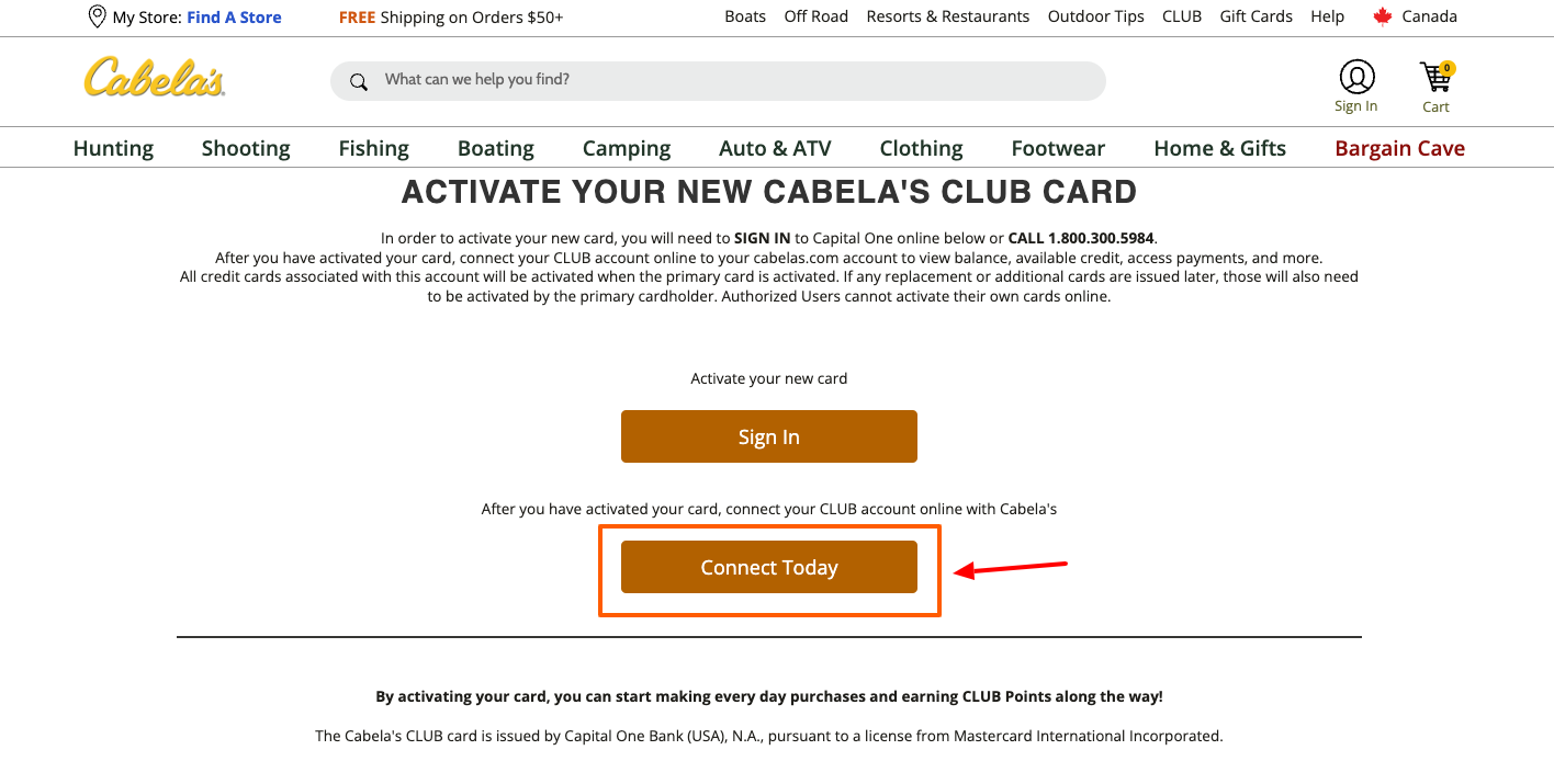 cabelas club card connect