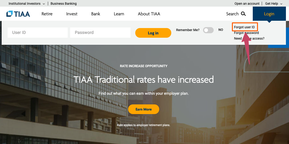 Tiaa forgot userid page