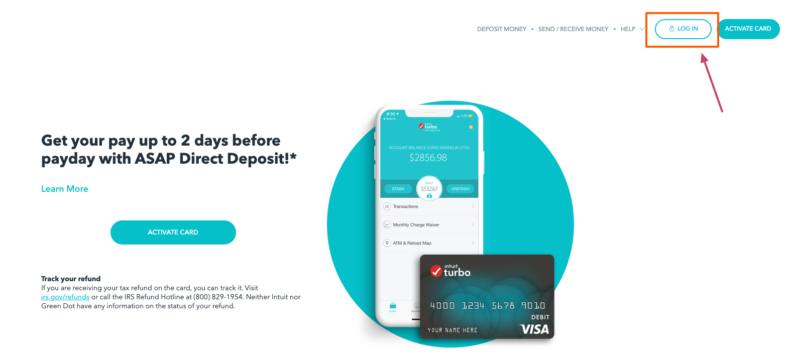 turbotax card login page