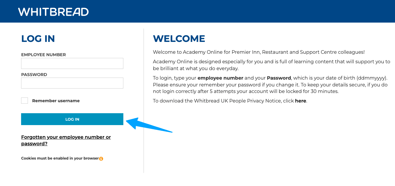 whitbread academy login